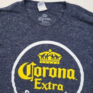 Corona Extra Men's Medium Navy Polyester Linen Blend‎ Graphic Tshirt